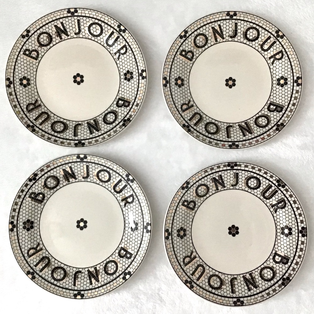 Anthropologie Bistro Tile Set Of Four Bonjour Plates New In Box NWT